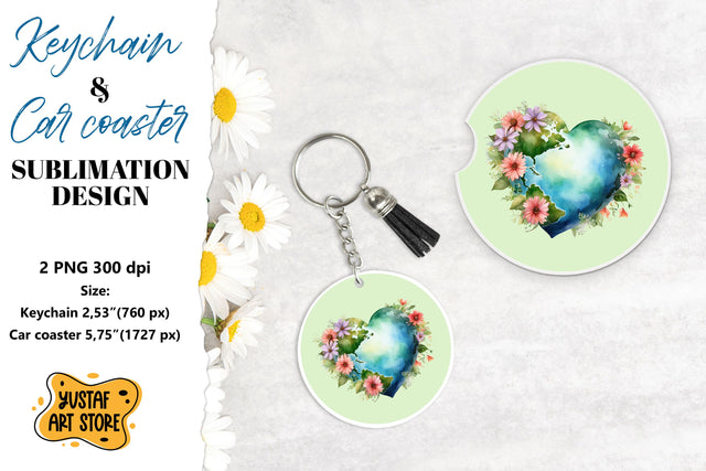 Earth Day Keychain & Car coaster sublimation. Sublimation Yustaf Art Store 