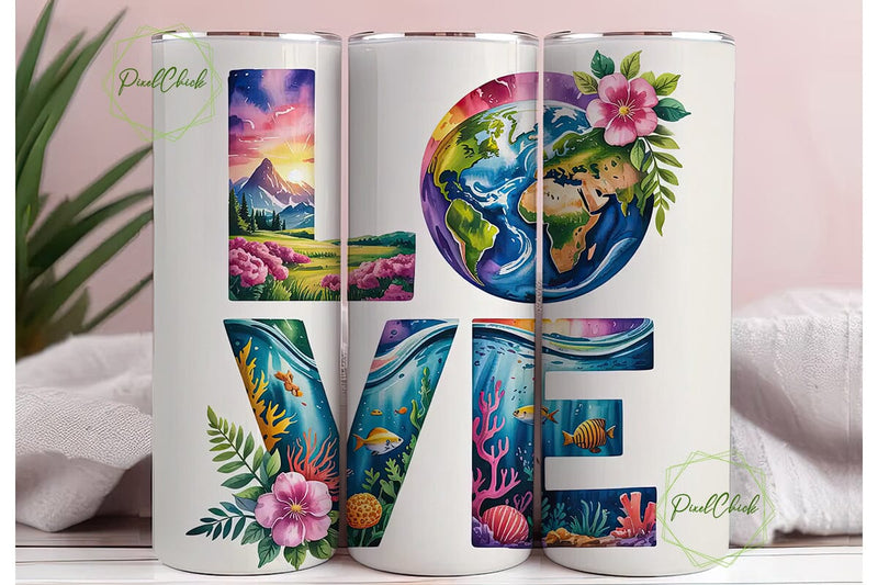 Earth Day Love 20oz Tumbler Wrap Sublimation PixelChick 