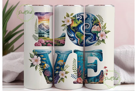 Earth Day Love 20oz Tumbler Wrap Sublimation PixelChick 