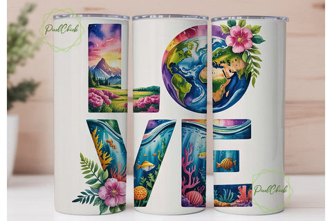 Earth Day Love 20oz Tumbler Wrap Sublimation PixelChick 