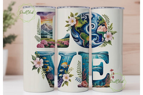 Earth Day Love 20oz Tumbler Wrap Sublimation PixelChick 