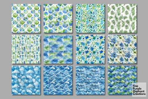 Earth Day Pattern Paper | Green Blue Planet Digital Pattern Fine Purple Elephant Creations 