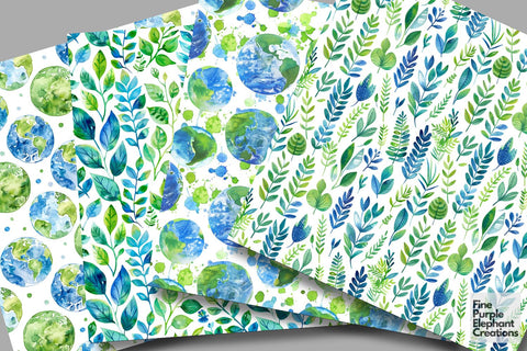 Earth Day Pattern Paper | Green Blue Planet Digital Pattern Fine Purple Elephant Creations 
