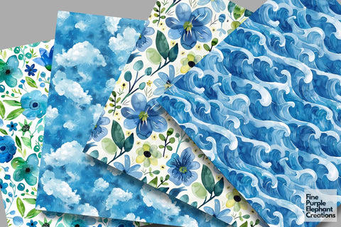 Earth Day Pattern Paper | Green Blue Planet Digital Pattern Fine Purple Elephant Creations 