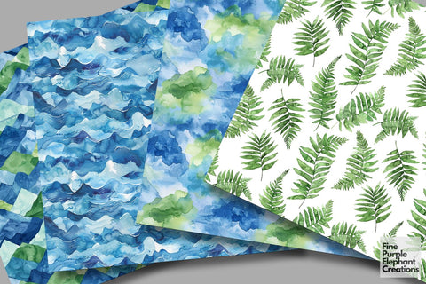 Earth Day Pattern Paper | Green Blue Planet Digital Pattern Fine Purple Elephant Creations 