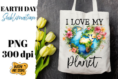 Earth Day sublimation design. I love my planet quote Sublimation Yustaf Art Store 