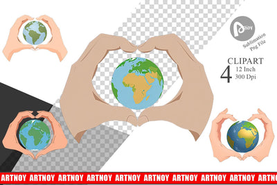 Earth Heart Hands Clipart Sublimation artnoy 