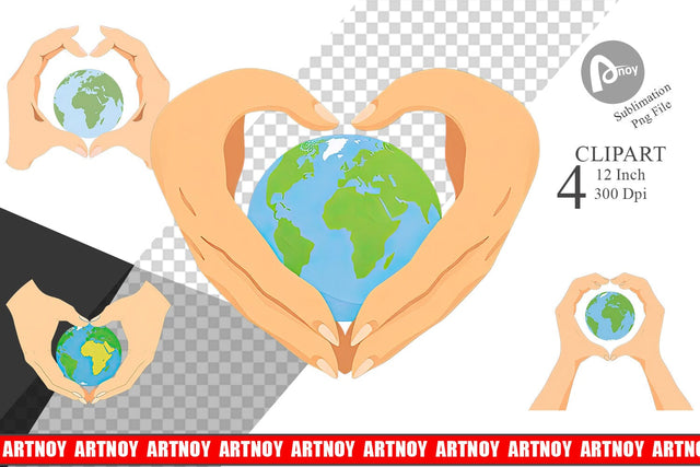 Earth Heart Hands Clipart Sublimation artnoy 