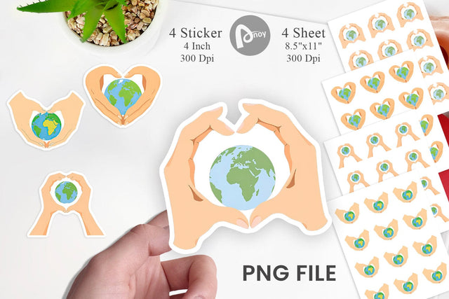 Earth Heart Hands Sticker Sublimation artnoy 