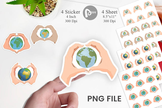 Earth Heart Hands Sticker Sublimation artnoy 