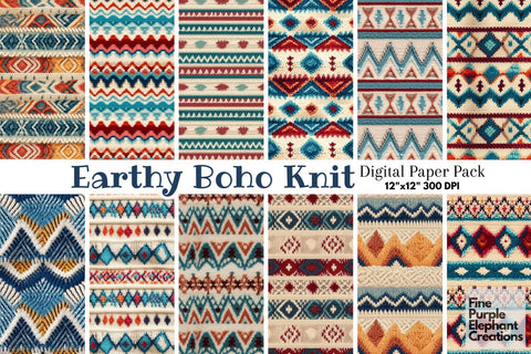 Earthy Boho Knit Fabric Texture Sublimation Digital Pattern Fine Purple Elephant Creations 
