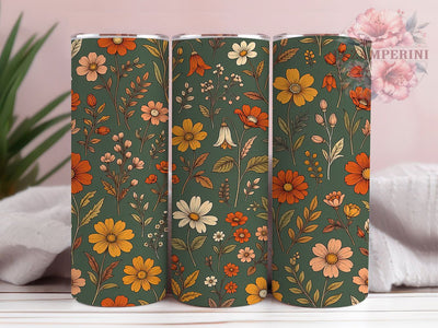 Earthy Retro Florals 20oz Tumbler, Floral Motif, Retro Theme, Earthy Accent, Artistic Design, Vintage Flair, Sublimation Wrap, 20oz Tumbler Sublimation Li Zamperini 
