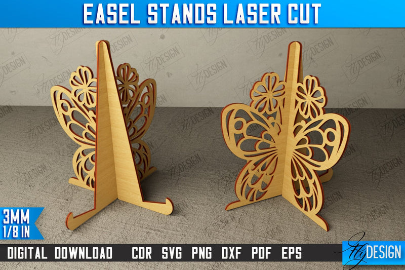 Easel Stands | Art Plate | Photo Display | Display Easel | Miniature Display | CNC File SVG Fly Design 