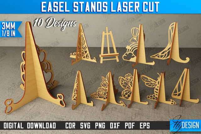 Easel Stands Bundle | Art Plate | Photo Display | Display Easel | Miniature Display | CNC Files SVG Fly Design 
