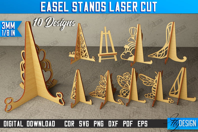 Easel Stands Bundle | Art Plate | Photo Display | Display Easel | Miniature Display | CNC Files SVG Fly Design 