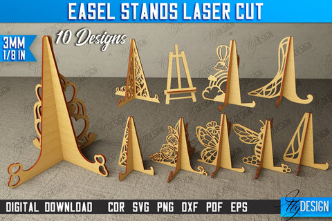 Easel Stands Bundle | Art Plate | Photo Display | Display Easel | Miniature Display | CNC Files SVG Fly Design 