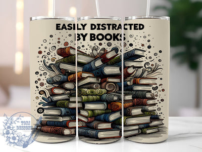 Easily Distracted by Books 20oz Skinny Tumbler, Book Lover Tumbler Png, Straight & Tapered Tumbler Wrap, Instant Digital Download Sublimation ToriDesigns 