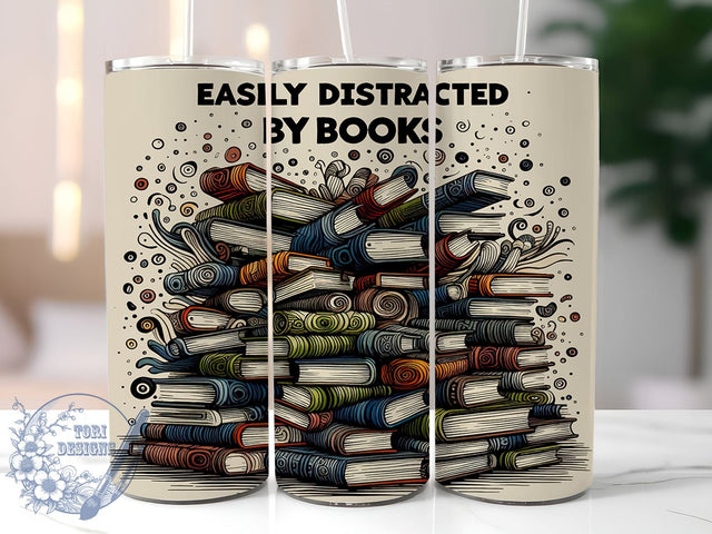 Easily Distracted by Books 20oz Skinny Tumbler, Book Lover Tumbler Png, Straight & Tapered Tumbler Wrap, Instant Digital Download Sublimation ToriDesigns 