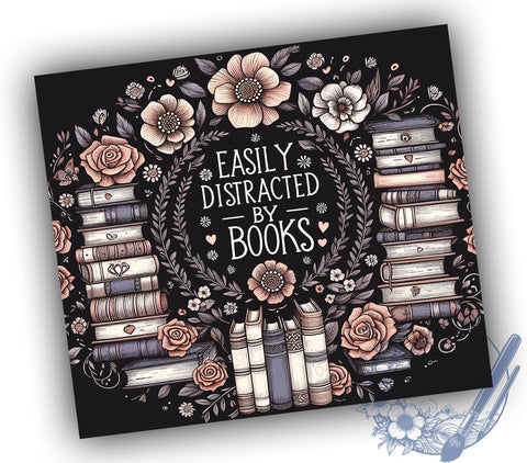 Easily Distracted by Books 20oz Skinny Tumbler, Book Lover Tumbler Png, Straight & Tapered Tumbler Wrap, Instant Digital Download Sublimation ToriDesigns 