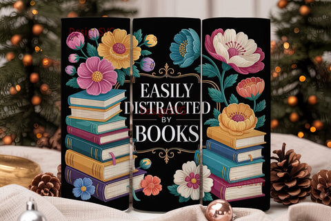 Easily Distracted by Books 20oz Tumbler Sublimation DesignSVG 