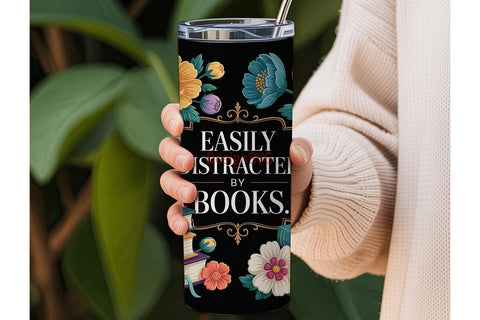 Easily Distracted by Books 20oz Tumbler Sublimation DesignSVG 