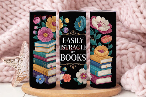 Easily Distracted by Books 20oz Tumbler Sublimation DesignSVG 