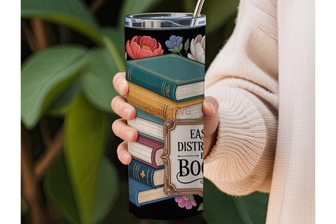 Easily Distracted by Books 20oz Tumbler Sublimation DesignSVG 