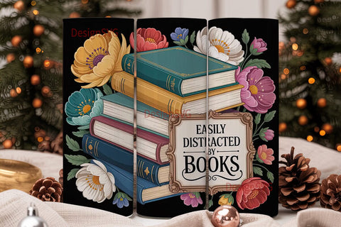 Easily Distracted by Books 20oz Tumbler Sublimation DesignSVG 