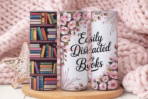 Easily Distracted by Books 20oz Tumbler Sublimation DesignSVG 