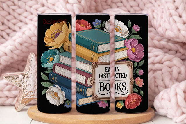 Easily Distracted by Books 20oz Tumbler Sublimation DesignSVG 