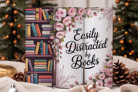 Easily Distracted by Books 20oz Tumbler Sublimation DesignSVG 