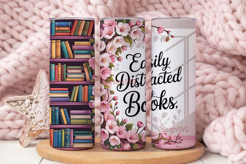 Easily Distracted by Books 20oz Tumbler Sublimation DesignSVG 