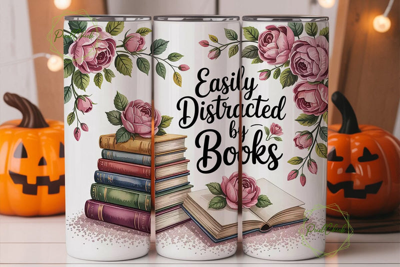 Easily Distracted By Books 20oz Tumbler Sublimation PixelChick 