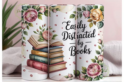 Easily Distracted By Books 20oz Tumbler Sublimation PixelChick 