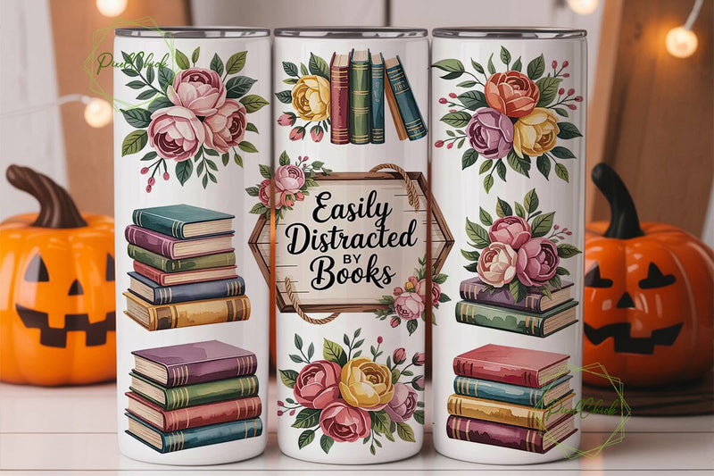 Easily Distracted by Books 20oz Tumbler Sublimation PixelChick 