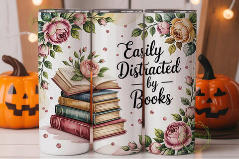 Easily Distracted By Books 20oz Tumbler Sublimation PixelChick 