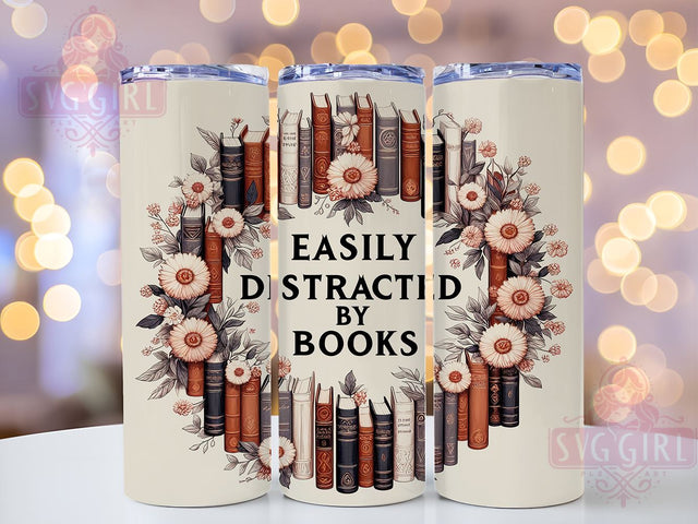 Easily Distracted by Books 20oz Tumbler Wrap Sublimation Design, Straight Tapered Tumbler Wrap, Lover Librarian Tumbler Png, Instant Digital Download Sublimation SvggirlplusArt 