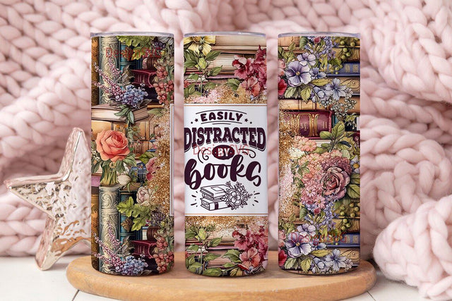 Easily distracted by books Tumbler Wrap 20oz Skinny Tumbler Sublimation Designs Book Worm Tumblerwrap Seamless Design Digital Download Sublimation DesignSVG 