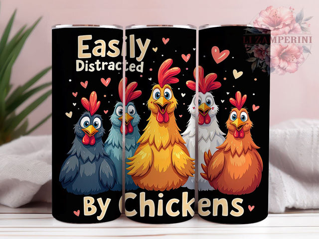 Easily Distracted by Chickens Funny Farm Tumbler, Farm Tumbler, Country Decor, Easily Distracted by Chickens, Sublimation Wrap, Custom Tumbler, Poultry Gift Sublimation Li Zamperini 