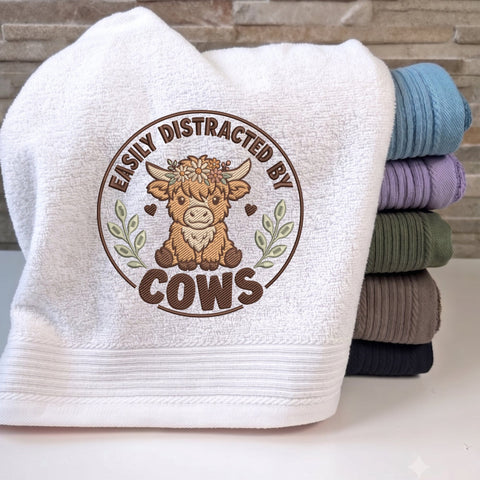 Easily Distracted by Cows Embroidery Design – Cute Highland Cow Floral Farm Machine Embroidery File Embroidery/Applique DESIGNS PatternFeed8 