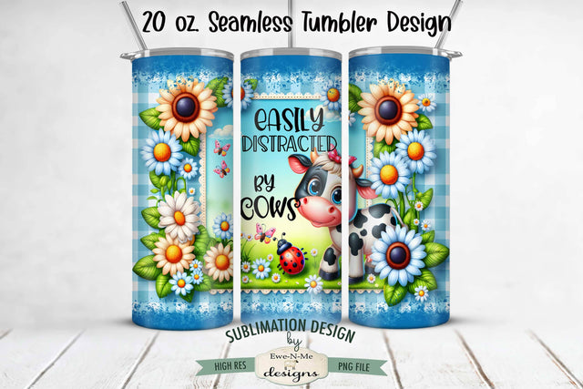 Easily Distracted By Cows Seamless 20 oz Sublimation Tumbler Wrap Sublimation Ewe-N-Me Designs 