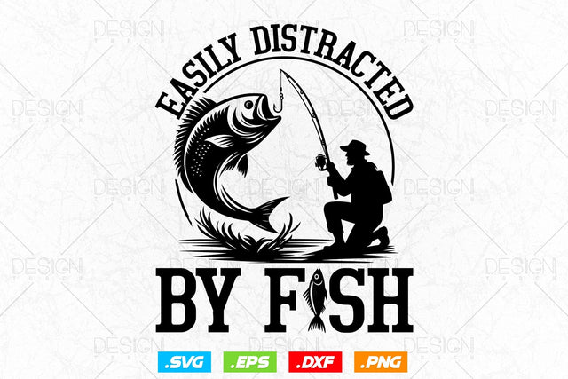 Easily Distracted by Fish Svg Png, Fathers Day Svg, Fishing Rod Svg, Fish Lover Gifts, Bass Fish Svg, Fisherman Gifts, Svg Files For Cricut SVG DesignDestine 