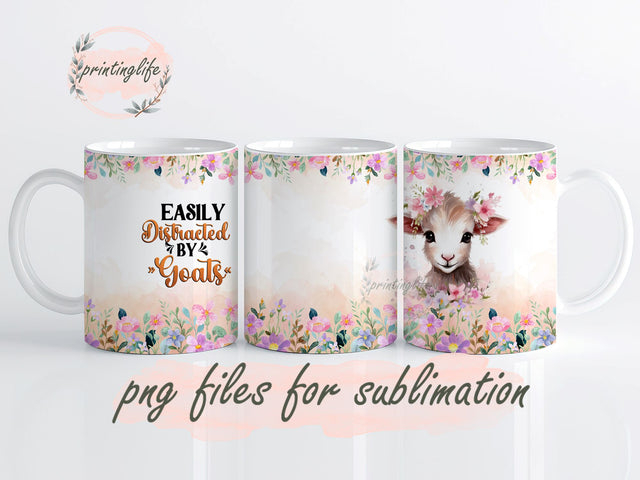 Easily Distracted By Goats Instant Digital Design Download Mug Wrap Design, Mug Design PNG Sublimation PrintingLife 
