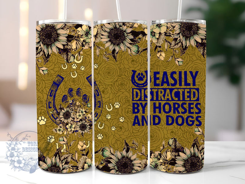 Easily Distracted By Horses And Dogs 20oz Tumbler Wrap Sublimation Design, Horses Tumbler, Instant Digital Download Sublimation ToriDesigns 