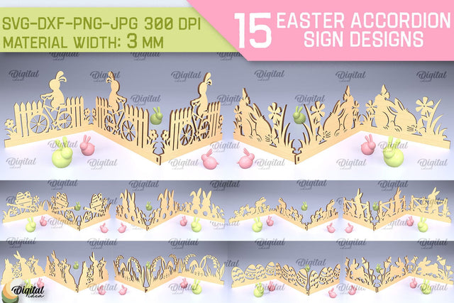 Easter Accordion Sign SVG Bundle. 3D Easter Decor Laser Cut SVG Evgenyia Guschina 