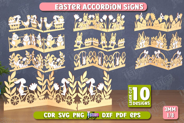 Easter Accordion Signs Bundle | Happy Easter | Easter Design | Home Décor | CNC Files SVG The T Store Design 