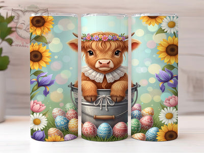 Easter Baby Highland Cow Tumbler, Cute Cow Easter Wrap, Festive Spring Cup, 20oz Sublimation Wrap, Easter Eggs Cow Tumbler, Adorable Farm Animal Cup, Easter Highland Cow Theme Wrap Sublimation Lara' s Designs 
