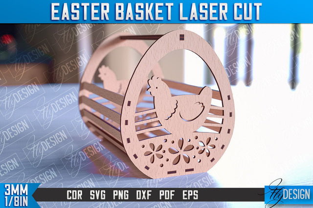 Easter Basket Laser Cut | Happy Easter Egg Basket | CNC File SVG Fly Design 
