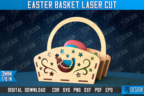 Easter Basket Laser Cut | Happy Easter Egg Basket | CNC File SVG Fly Design 