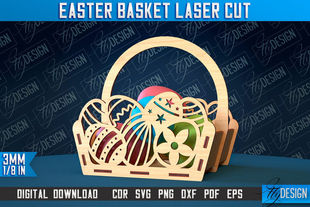 Easter Basket Laser Cut | Happy Easter Egg Basket | CNC File SVG Fly Design 